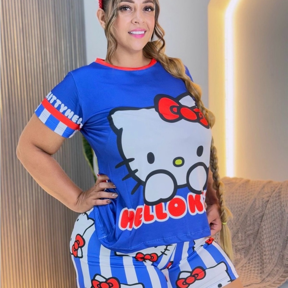 Hello Kitty Blue Cartoon Loungewear Top